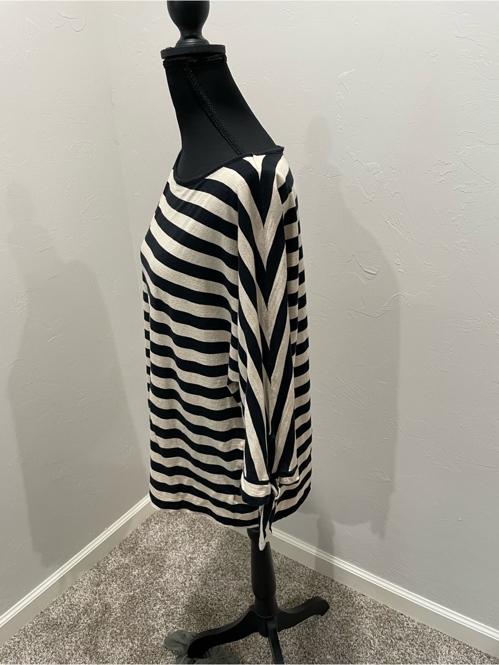 Chaps Black and Cream Striped Boatneck 3/4 Sleeve Top - Picture 4 of 8